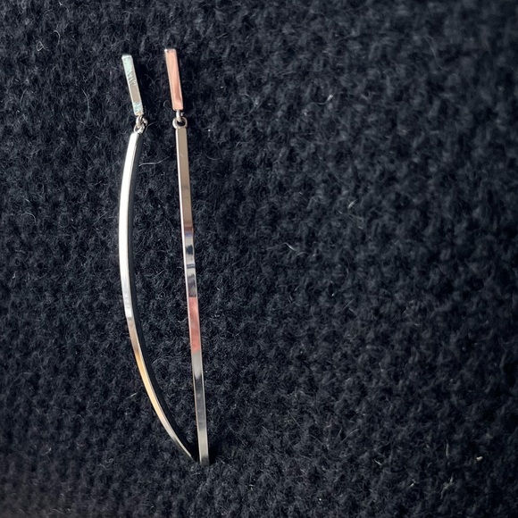 BCBG MaxAzria Stainless Steel Curved Vertical Bar Dangle Earrings with post back - Picture 3 of 13